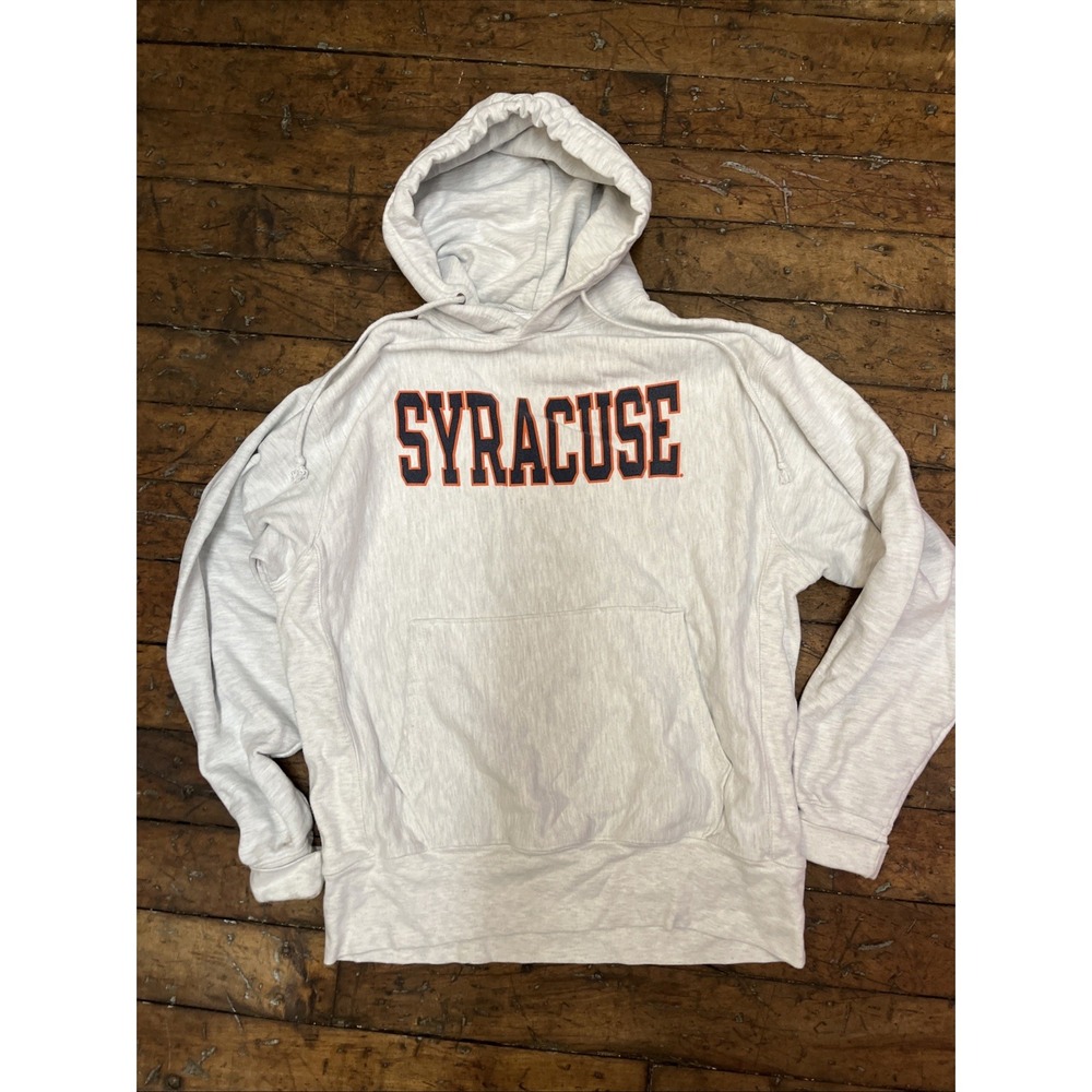 Unisex Champion Reverse Weave Syracuse Pullover Hoodie Sweatshirt Gray Large
